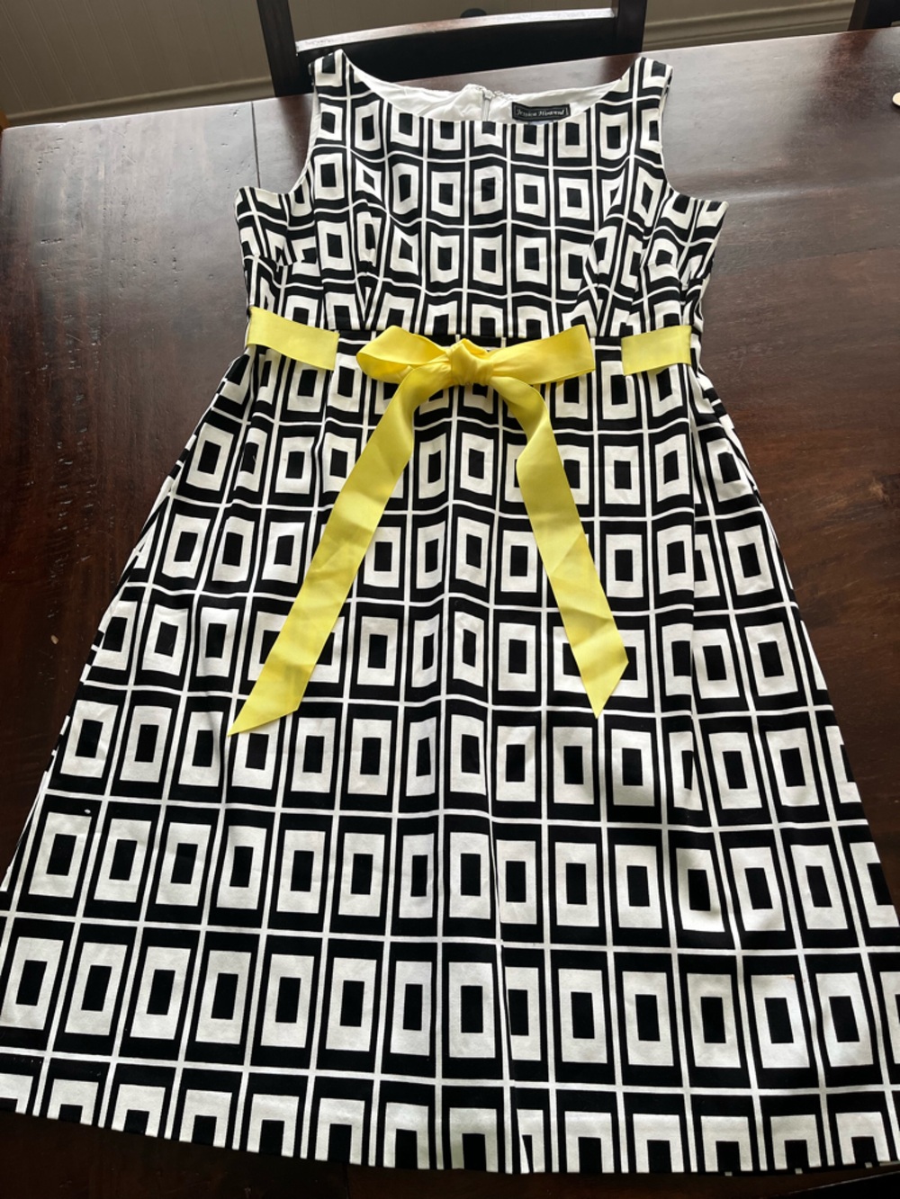 Jessica Howard Black and White Geometric Dress with Yellow Bow